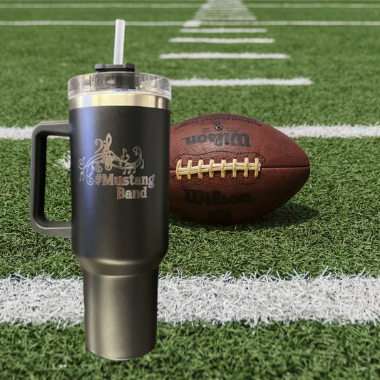 Mustang Band Fundraiser - 40 oz. Black Tumbler - Logo Option 2 with Handle